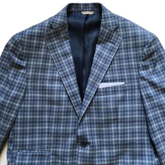NWOT IKE Behar Gingham Sport Coat Jacket Mens 38 R Blue Buffalo Check Wool NEW - Picture 2 of 14